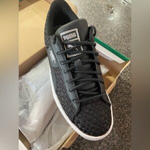 Puma Black Basket Woven Low-Top Sneaker with White Sole